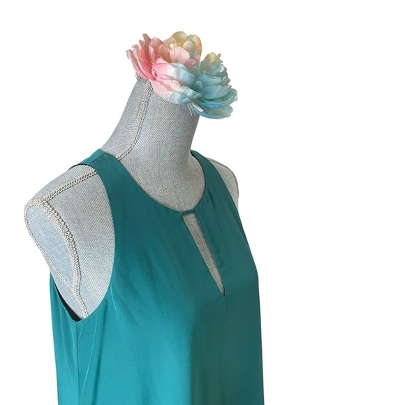 LAVENDER BROWN Solid Teal 100% Silk Zipper Print Dress size Small - Picture 3 of 13